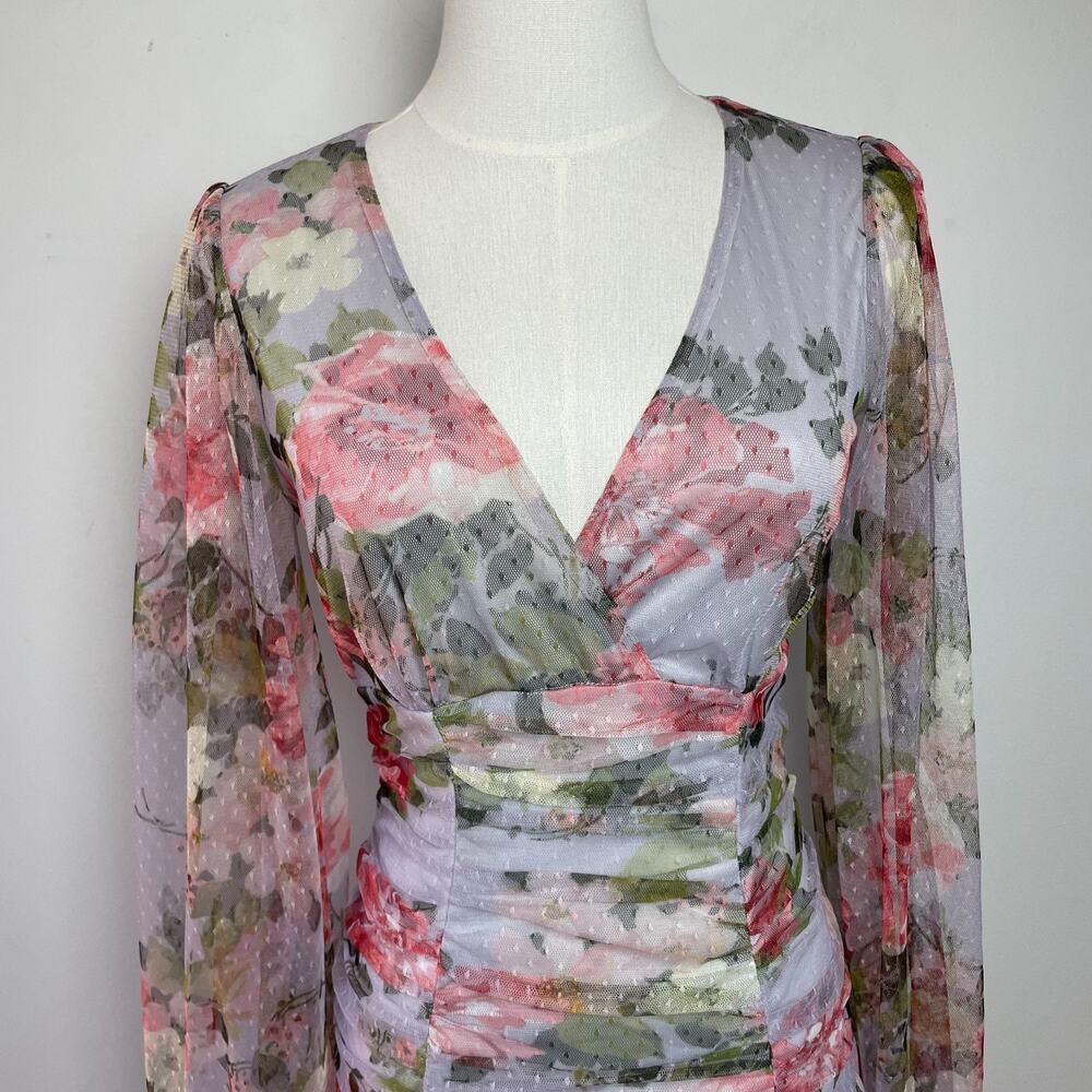 Asos Floral Kentucky Derby Dress Womens 8 Ethereal Mesh Romantic Cottage - Picture 3 of 10
